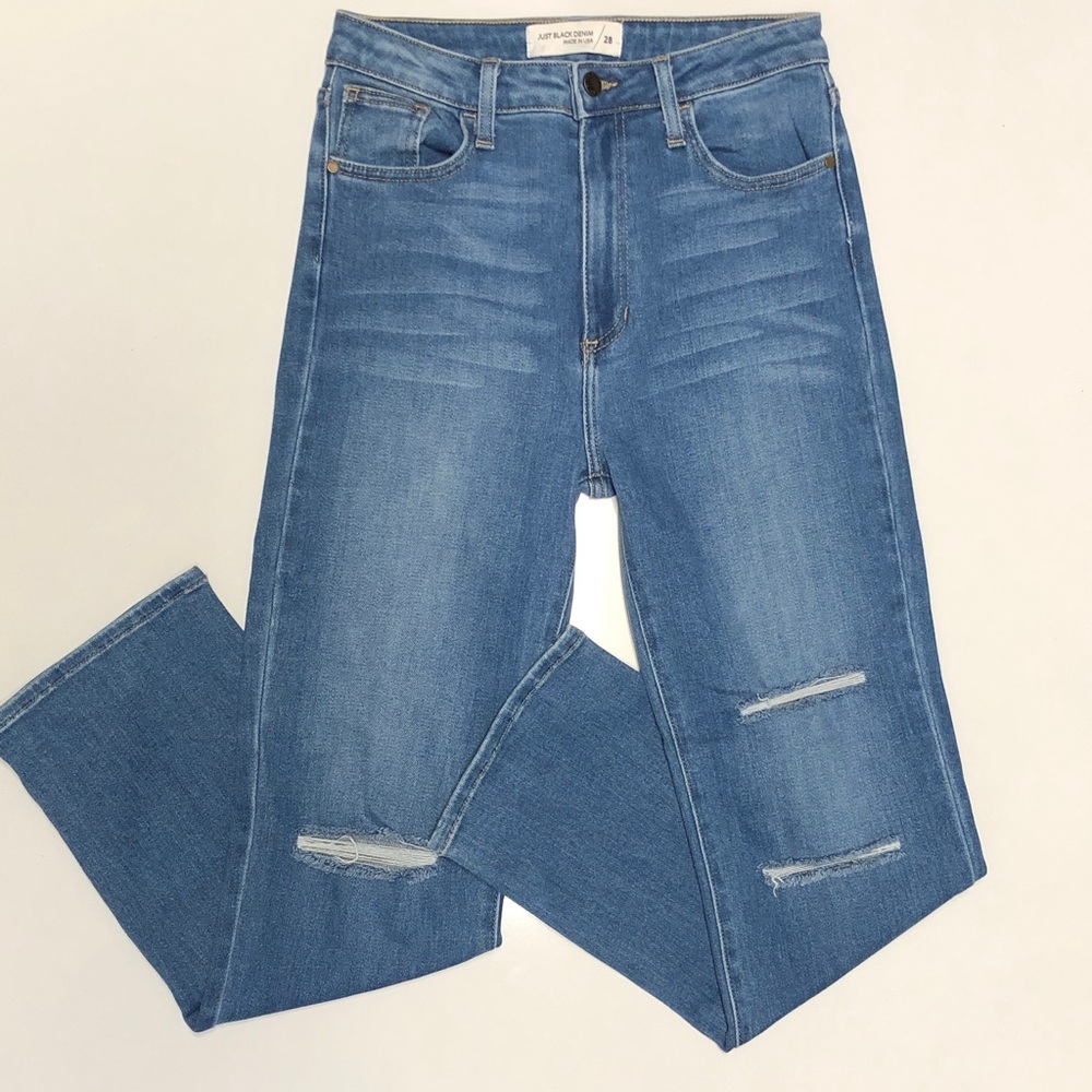Just black denim straight leg high rise jeans size 28